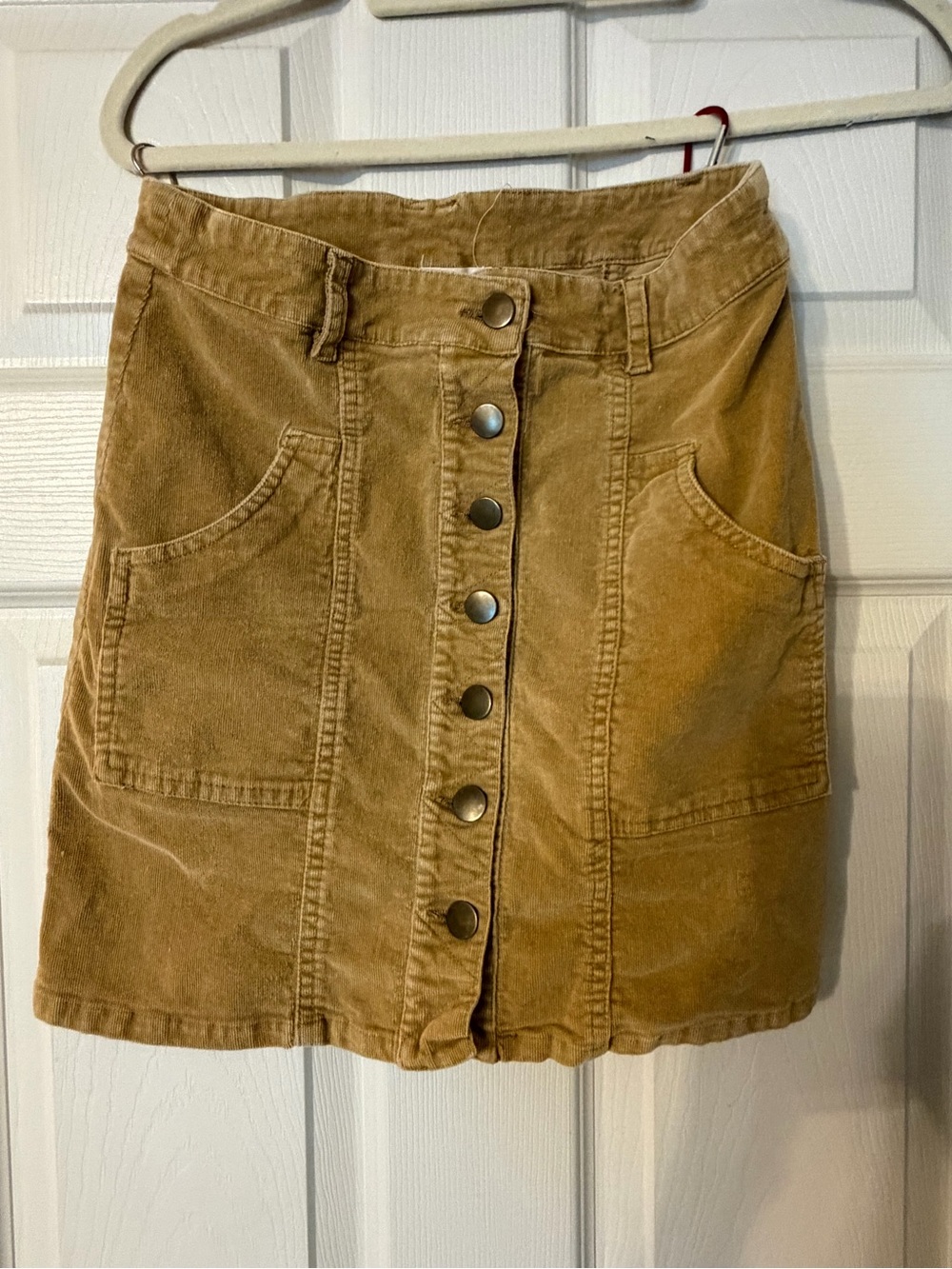 Altar’d State Tan Corduroy Button-Front Skirt With Pockets 70’s Vibe Size Medium